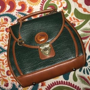Vintage Dooney and Bourke green and brown leather purse w/ top handle, no strap